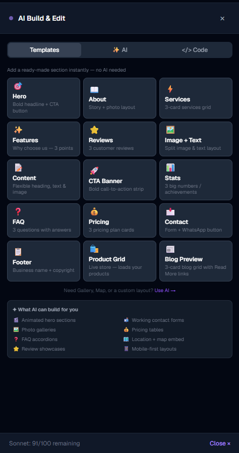 Two modes: Templates and AI Chat