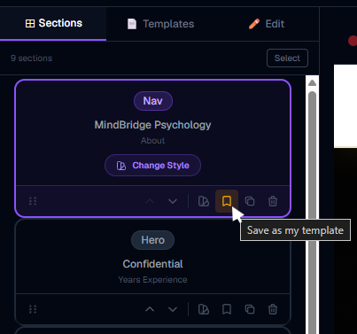 Saving a section as your own template